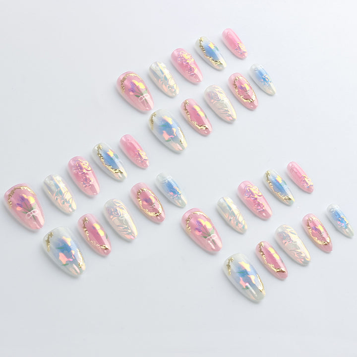 Artistic Floral Press-On Nail Art Bowlift