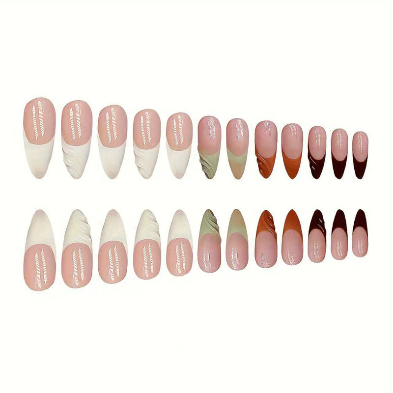 Artistic French Tip Press-On Nails with Curved Design Bowlift