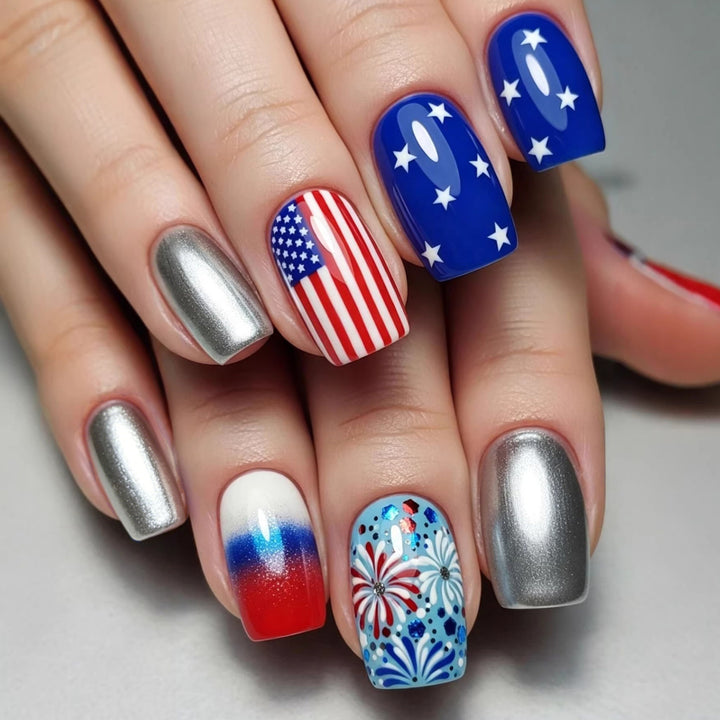 Artificial Nail Set with Patriotic Motifs Bowlift