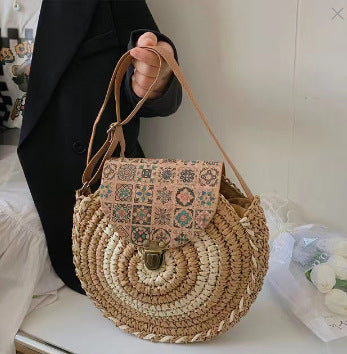 Round Bast Bag with Adjustable Leather Strap Bowlift