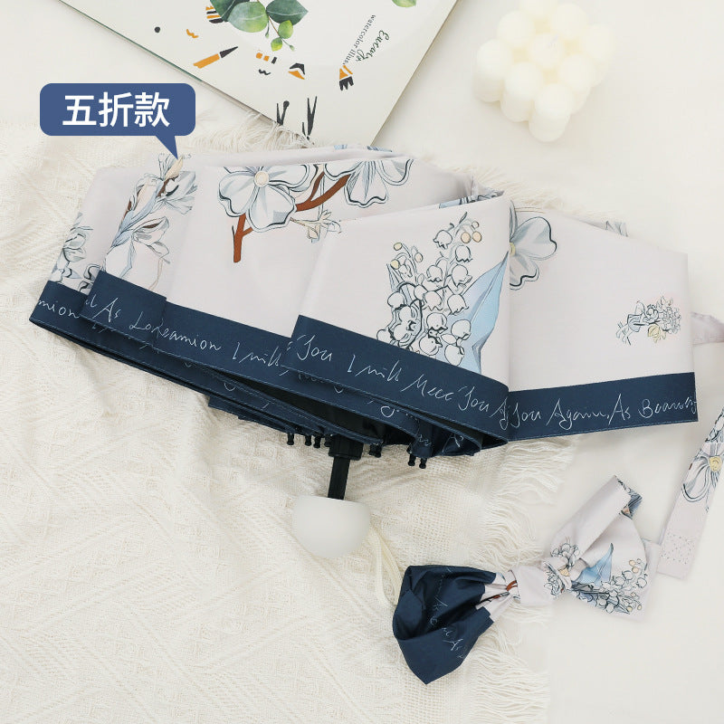Ladies Folding Umbrella with Elegant Floral Pattern Bowlift