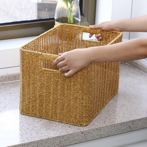 Women Rectangular Storage Basket Made of Woven Material Bowlift