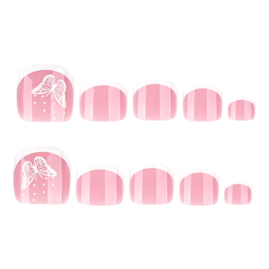 Artful toenail design with elegant butterfly motifs and French design Bowlift
