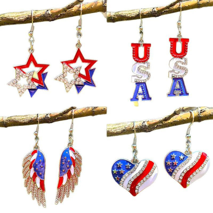 Ladies star-shaped enamel earrings with rhinestone rows and fishhook clasp Bowlift