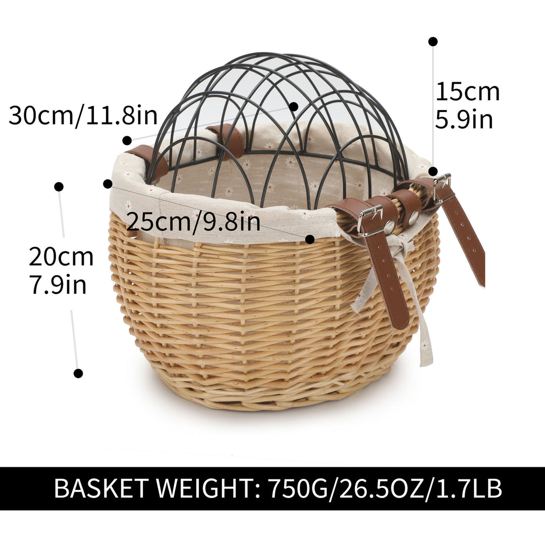 woven rattan pet carrier basket with collapsible metal dome and removable linen lining Bowlift