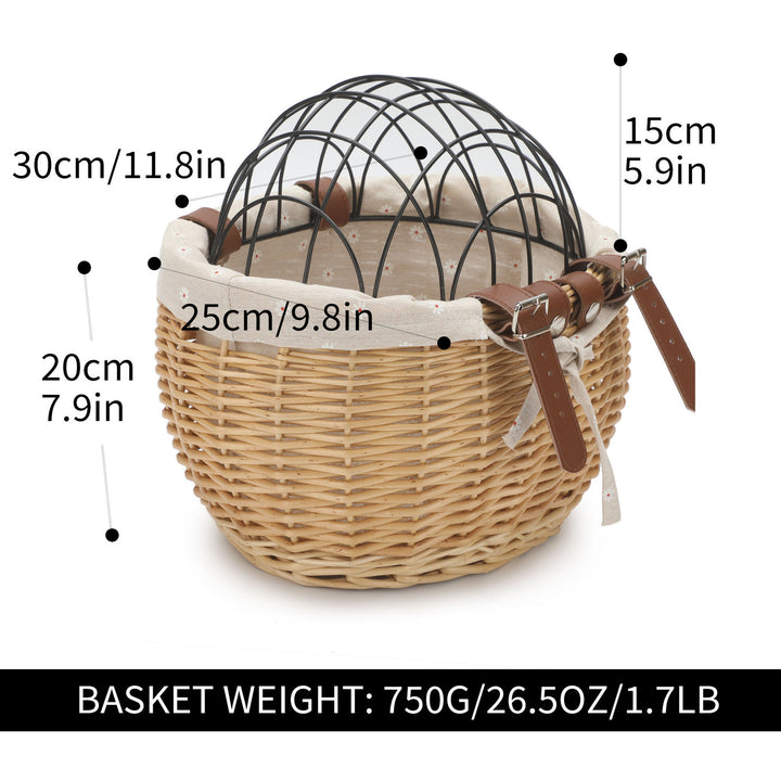 woven rattan pet carrier basket with collapsible metal dome and removable linen lining Bowlift