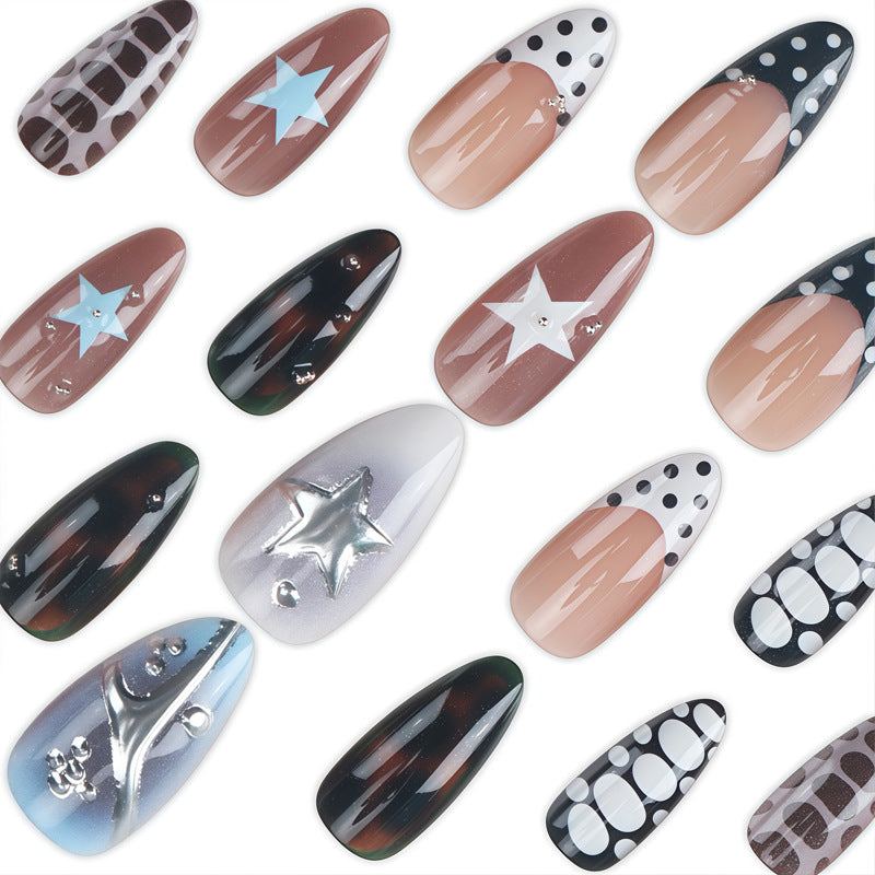 Artistic Press-On Nail Set with Star and Geometric Designs Bowlift
