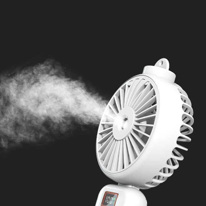 Cooling compact rechargeable adjustable-angle dual-head personal fan with digital battery display and magnetic dock Bowlift
