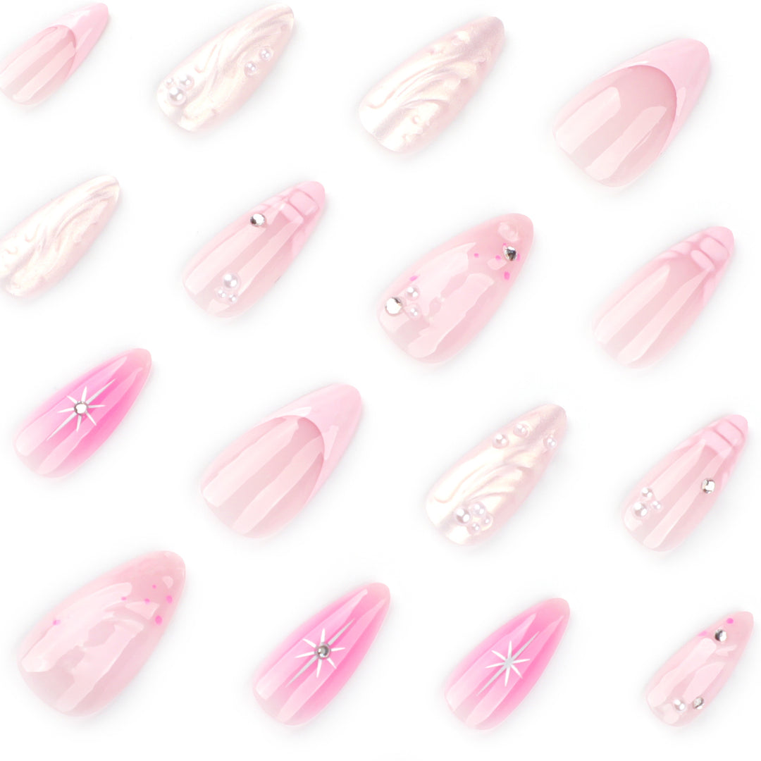 Artful Nail Extensions with Glitter and Shell Motifs Bowlift