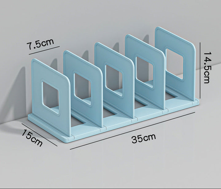 Modular multipurpose rack with adjustable dividers for plates and books Bowlift