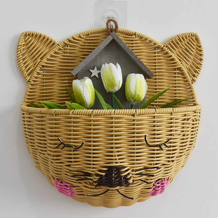 Cute Cat-Shaped Woven Storage Basket Bowlift