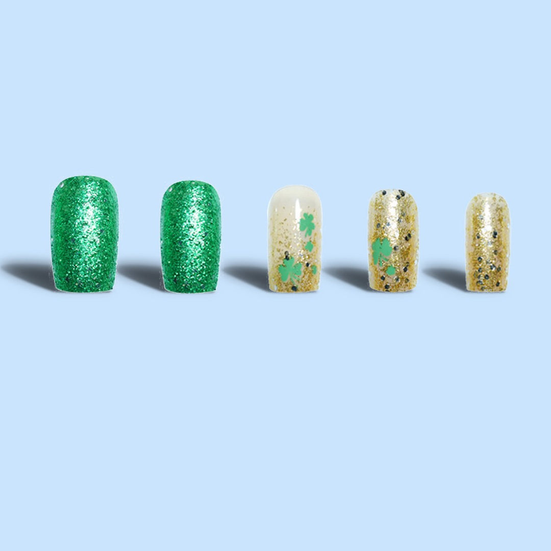 Festive Decorative Press-On Nails with Shamrock Design Bowlift
