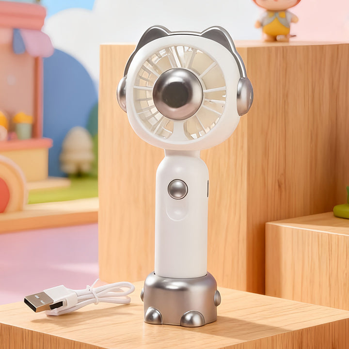 Women portable mini fan with LED light effects and ergonomic design Bowlift
