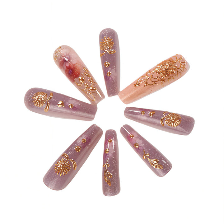 Artificial Nail Set with Romantic Floral Designs Bowlift