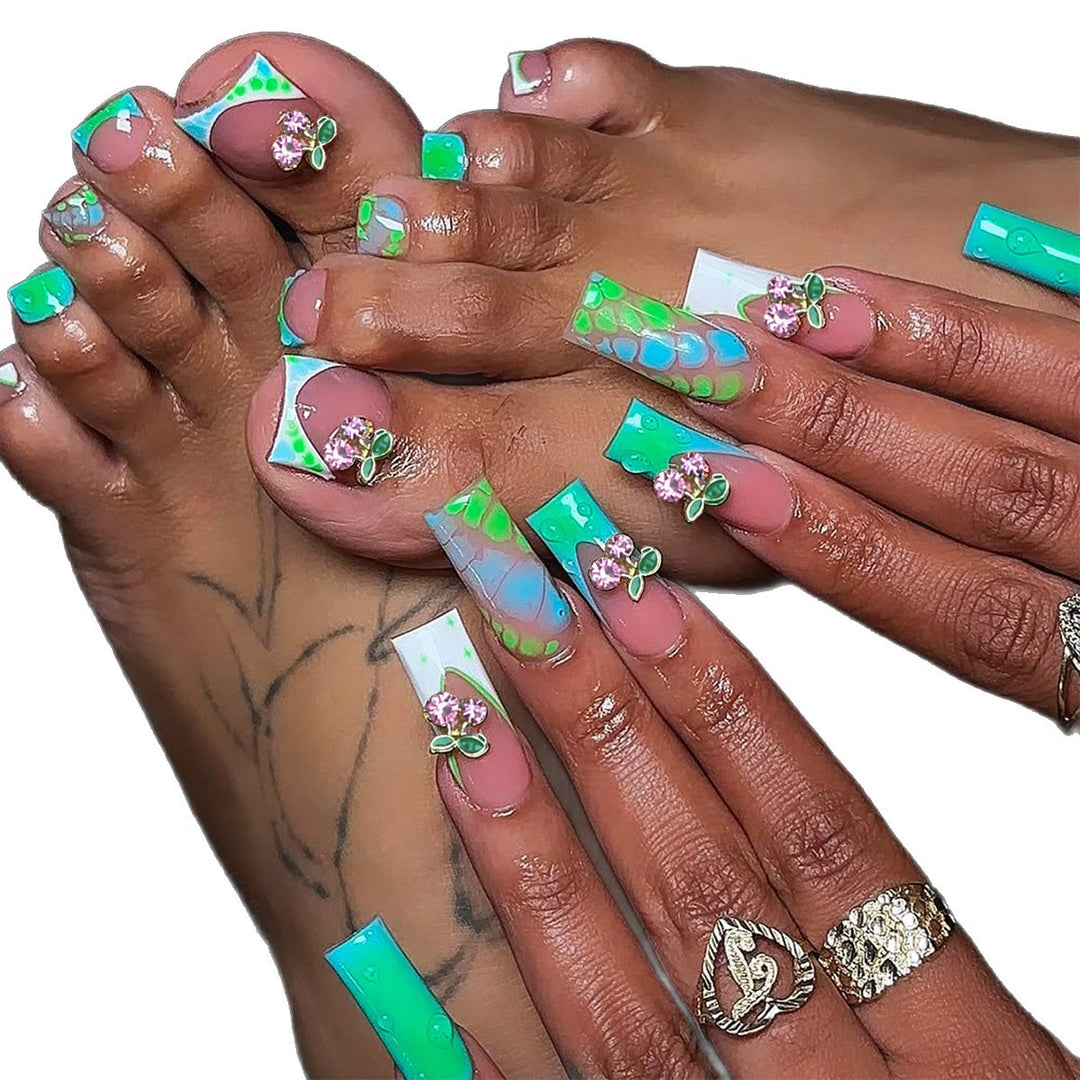 Artistic Nail Extension with Glitter Accents Bowlift
