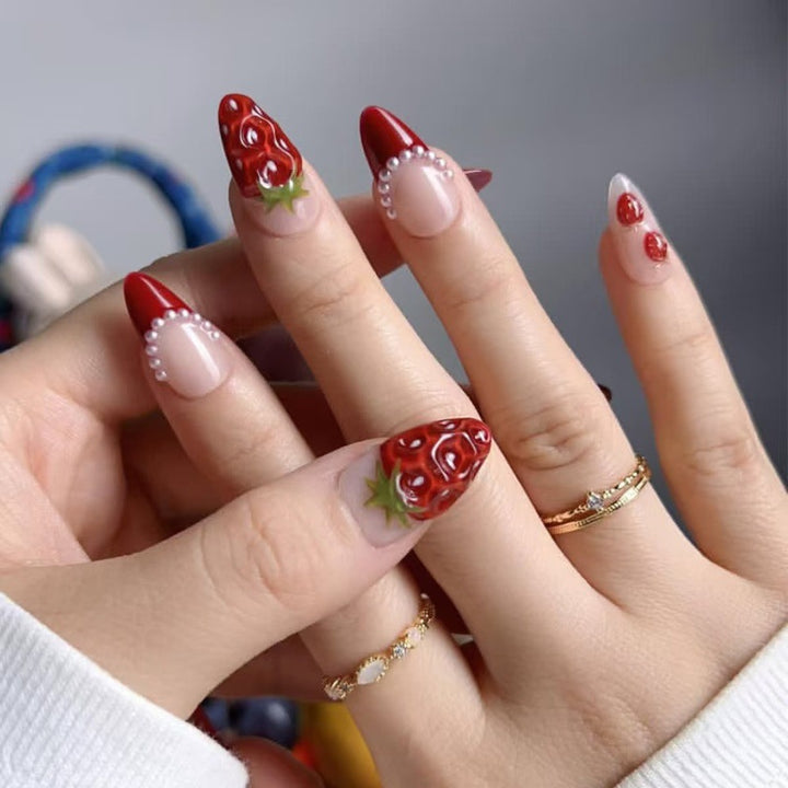 Artistic Nail Tips with Strawberry Design Bowlift