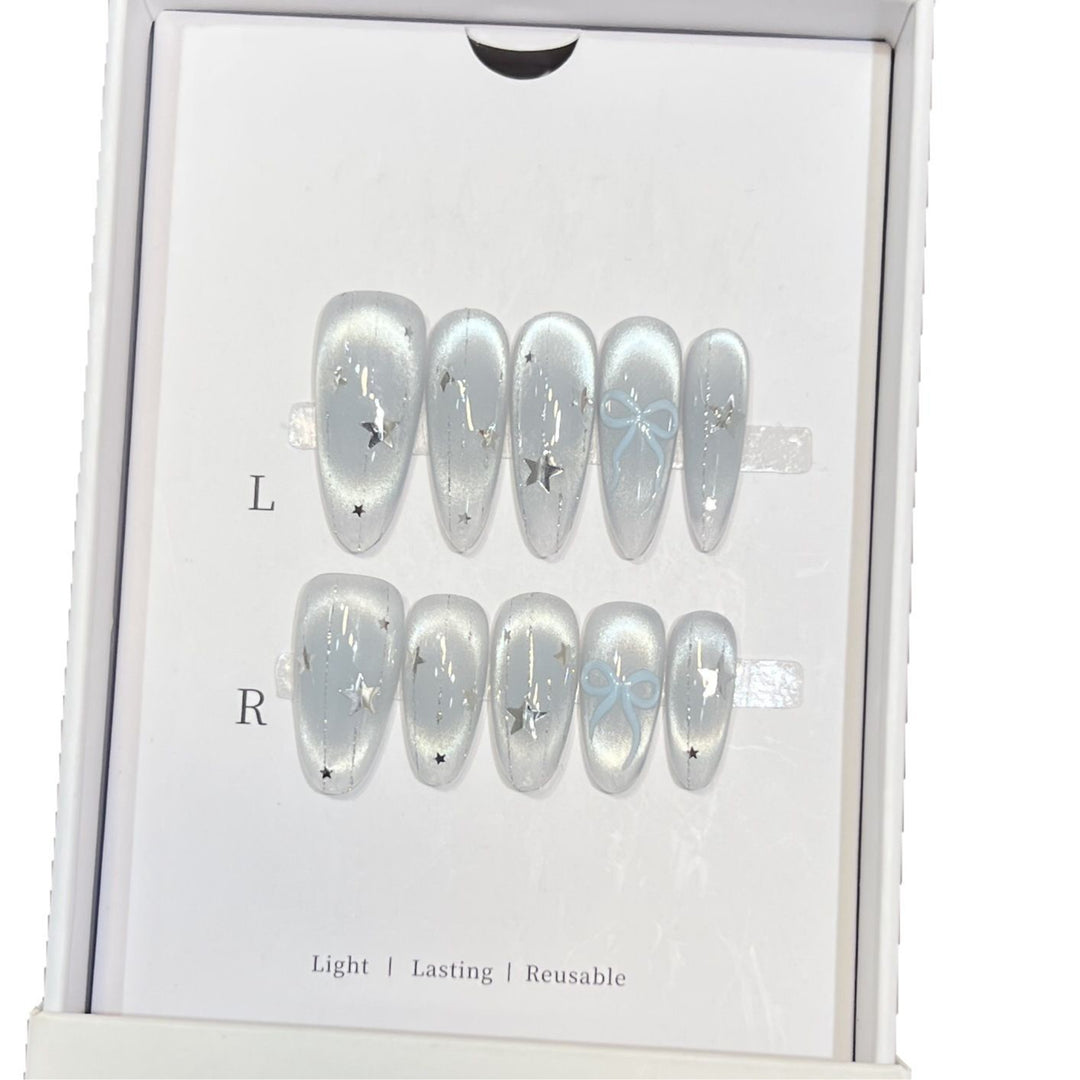 Decorative Stiletto Press-On Nail Set with Star and Bow Accents Bowlift
