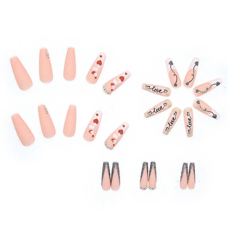 Acrylic nail set with romantic heart and glitter decorations Bowlift
