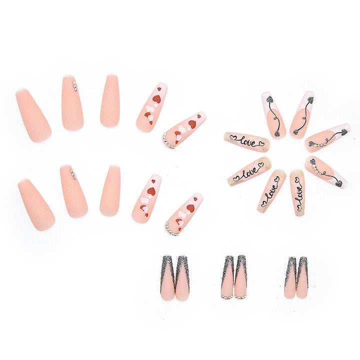 Acrylic nail set with romantic heart and glitter decorations Bowlift