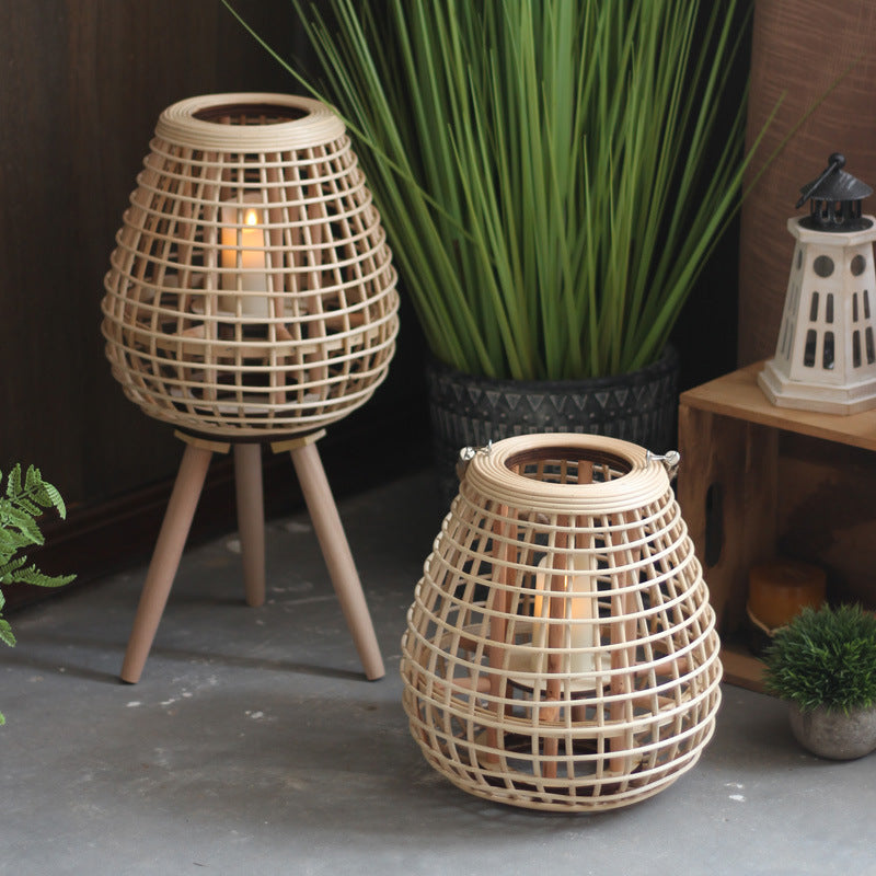 Decorative Rattan Lantern with Carry Handle Bowlift