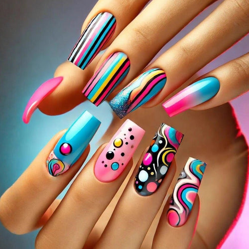 Artificial nails with Colorful Geometric Patterns Bowlift