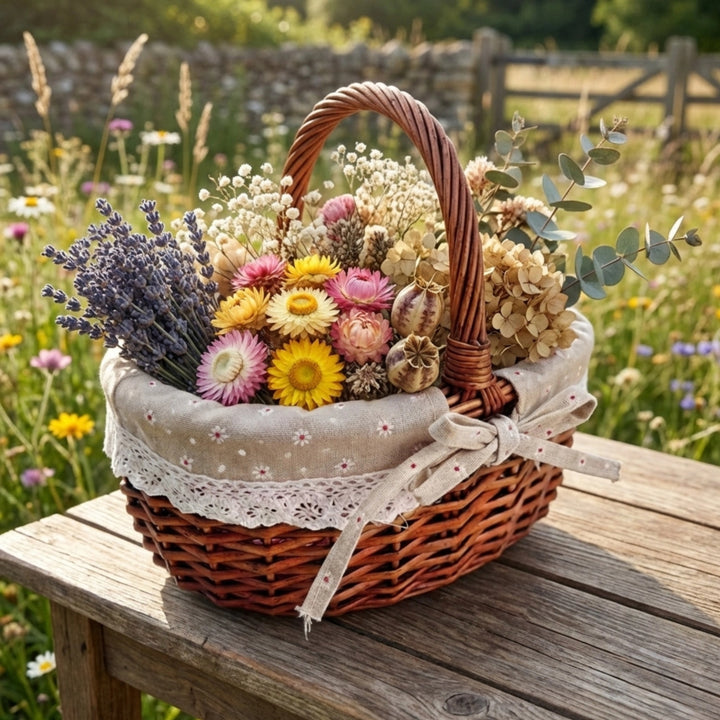 Women braided picnic basket with romantic gingham lining Bowlift