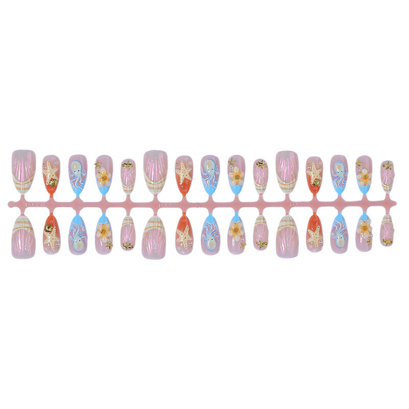 Festive artificial nail set with maritime and floral designs Bowlift