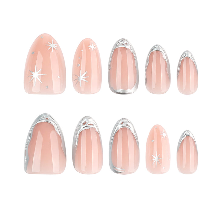 Shiny stiletto nails with elegant silver embellishment Bowlift