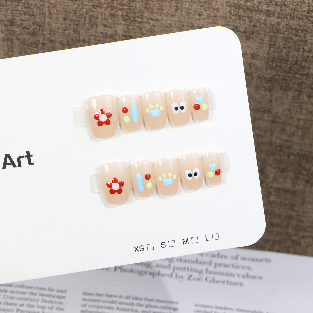 Whimsical Character-Themed Press-On Nail Art Set Bowlift