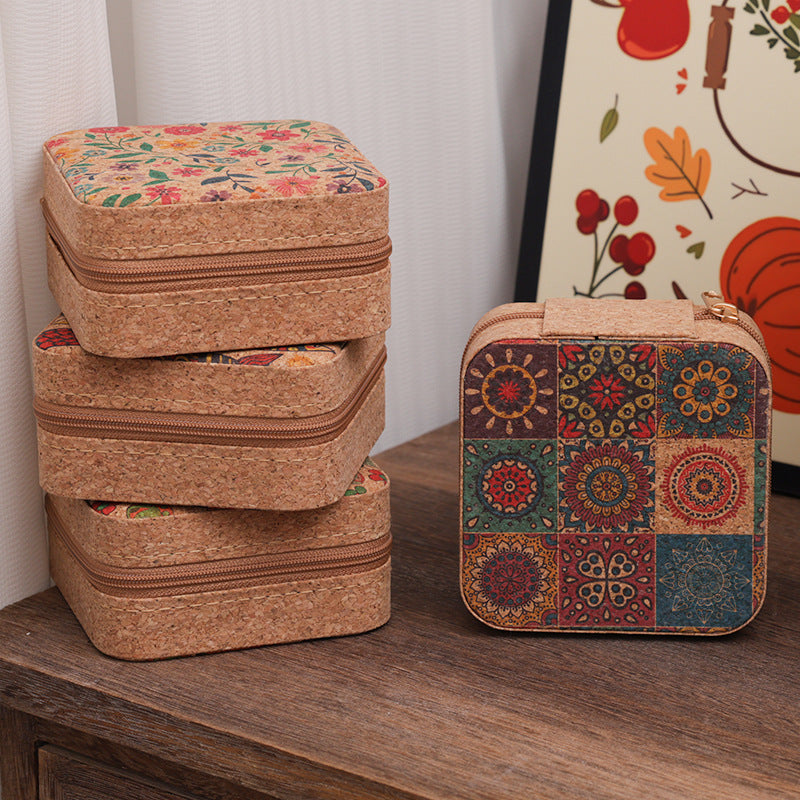 Compact Floral Cork Jewelry Travel Organizer Case Bowlift