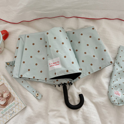 Women's Folding Umbrella with Practical Button Mechanism and Stylish Polka Dot Design Bowlift