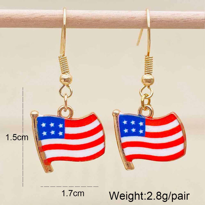 Women's Independence Day patriotic enamel flag dangle earrings with hypoallergenic fishhook wires Bowlift