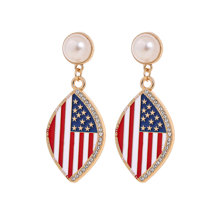 Women's nan patriotic enamel number drop earrings with faux pearl studs Bowlift