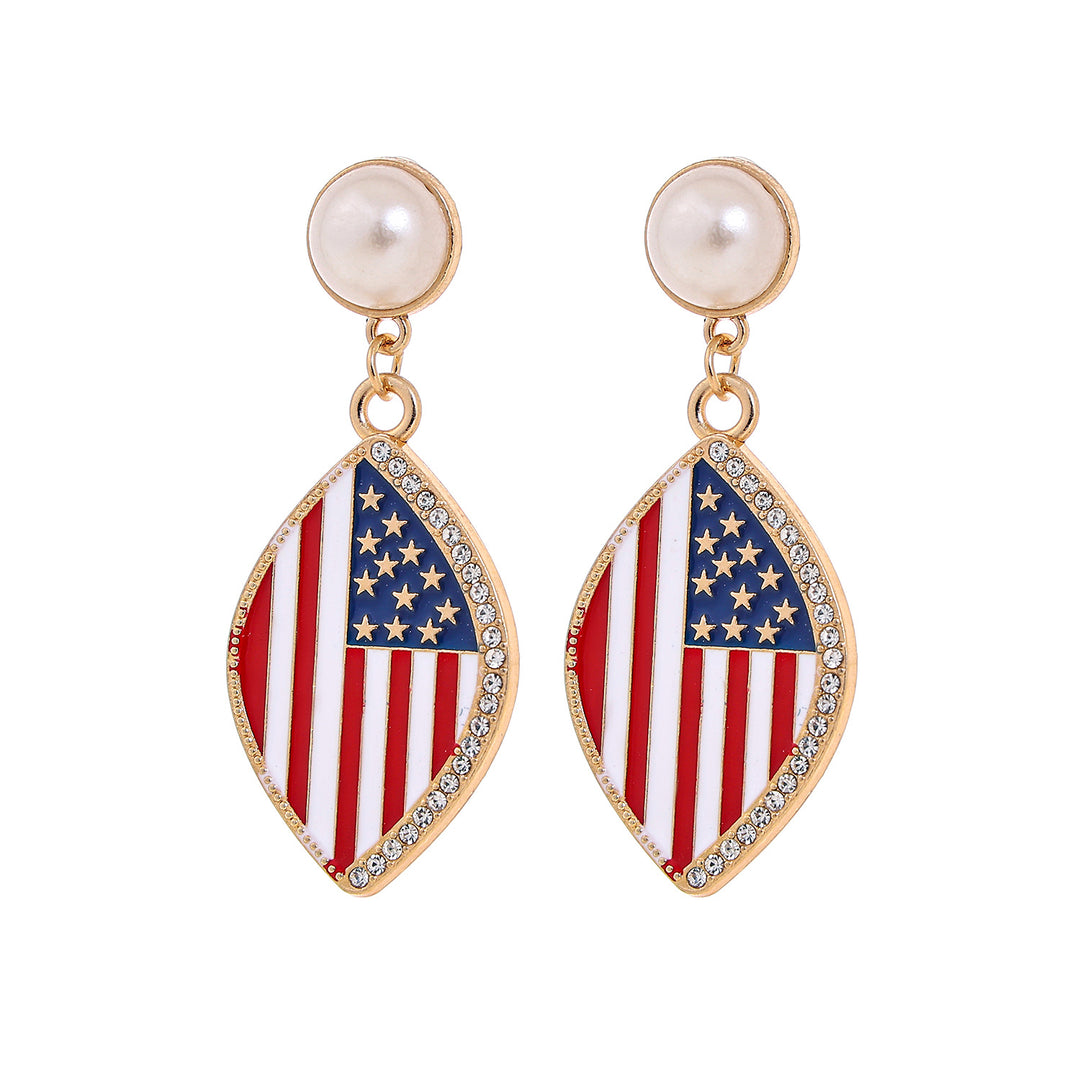 Ladies' eye-catching statement earrings with pearl stud and USA number pendant Bowlift