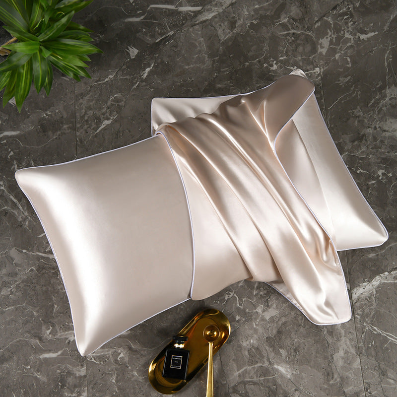 Mulberry Silk-Feel Satin Pillowcase Set with Piping and Hidden Zipper Bowlift