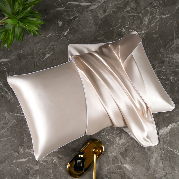 Mulberry Silk-Feel Satin Pillowcase Set with Piping and Hidden Zipper Bowlift