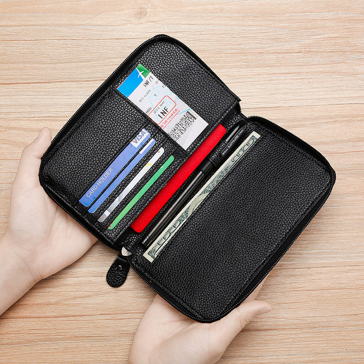 Elegant Zippered Leather Passport Holder