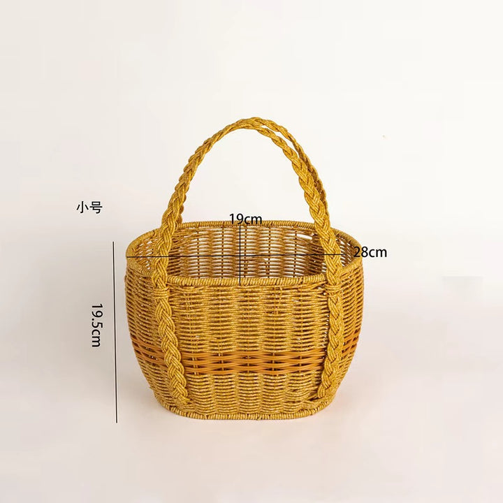 Ladies Handwoven Rattan Basket with Double Handle Bowlift