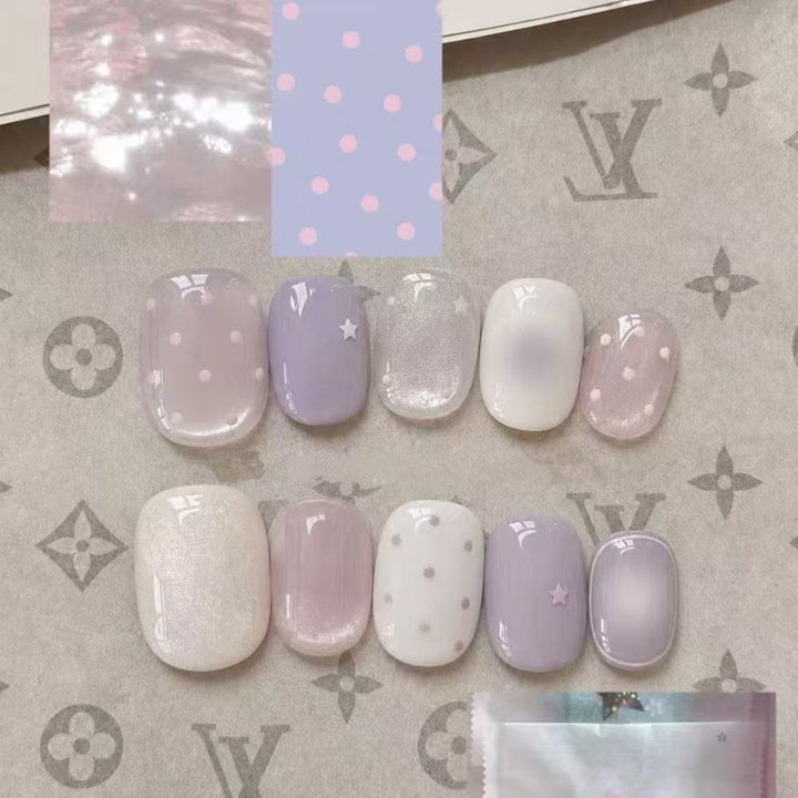 Elegant Press-On Nail Art Set with Bow and Dots Bowlift