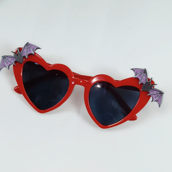 Heart-Shaped Sunglasses with Bat Accents Bowlift