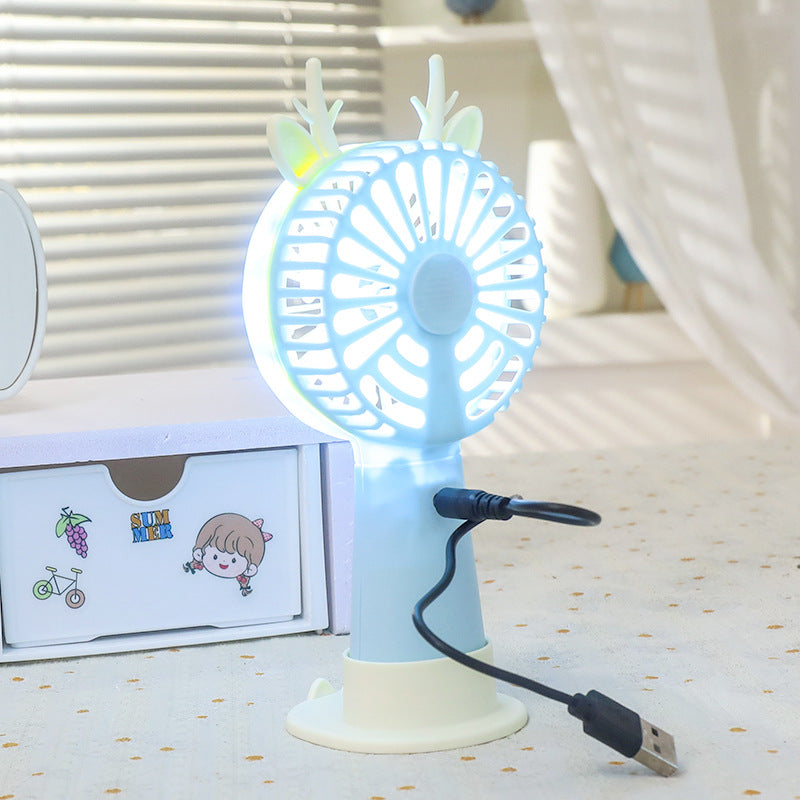 Women Portable Mini LED Fan with Creative Animal Ears Bowlift