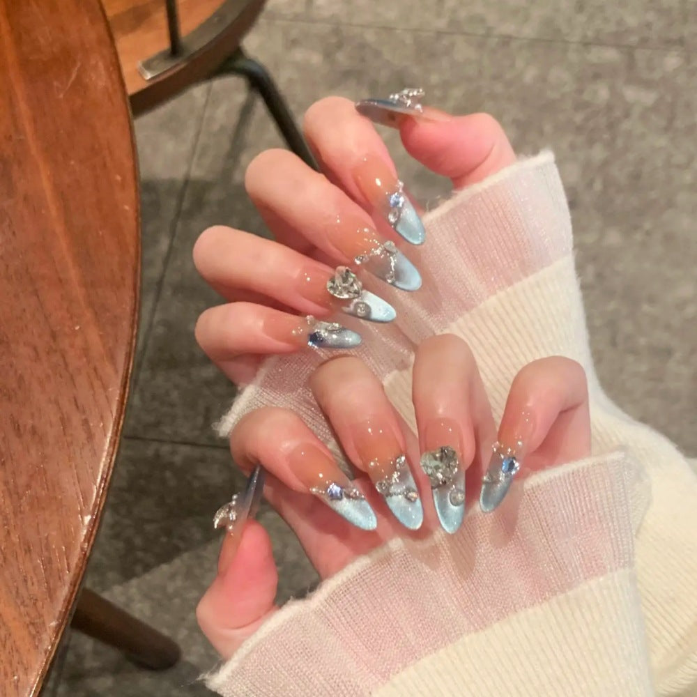 Artistic Press-On Nail Art Set with Floral and Gemstone Accents Bowlift
