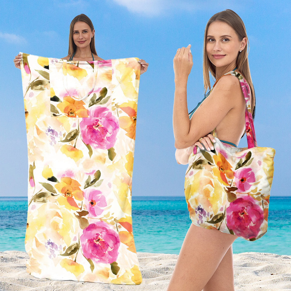 Beach towel with integrated tote bag design Bowlift