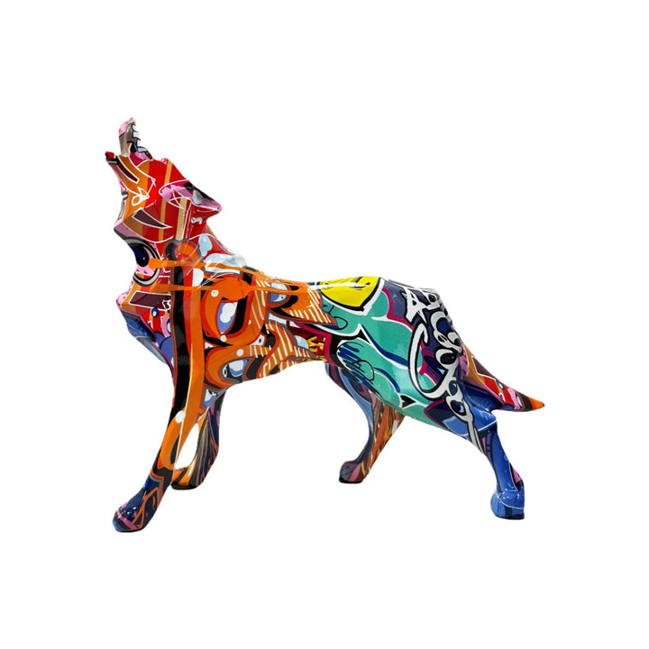 Unique wolf sculpture made of hand-painted resin Bowlift