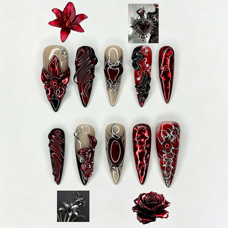 Elegant artificial nails with hand-painted floral accents Bowlift