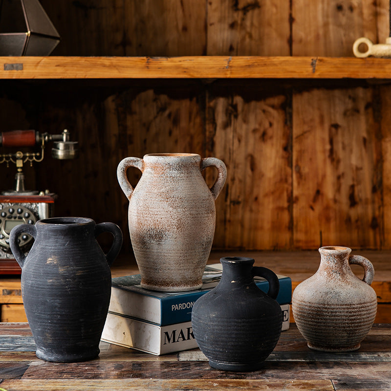 Rustic ceramic vase with handles Bowlift