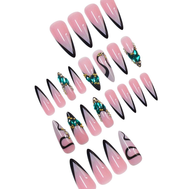 Rhinestone-Embellished Stiletto Nail Art Extensions Bowlift