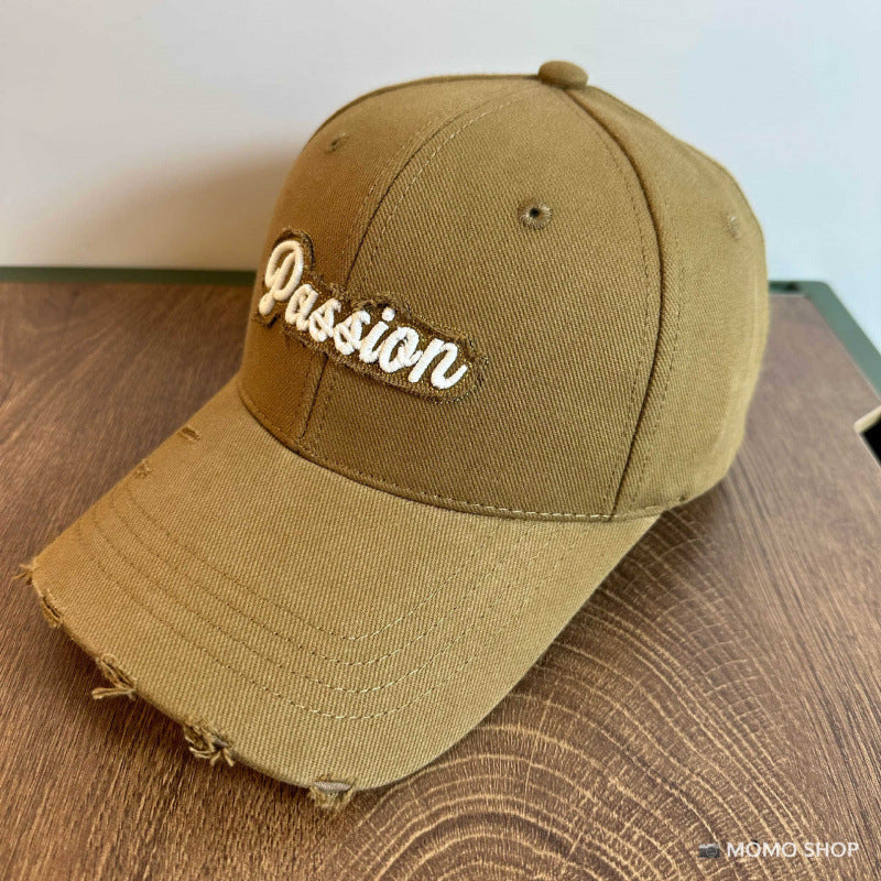 Women's Distressed Cotton Baseball Cap with Embroidered Quote Bowlift