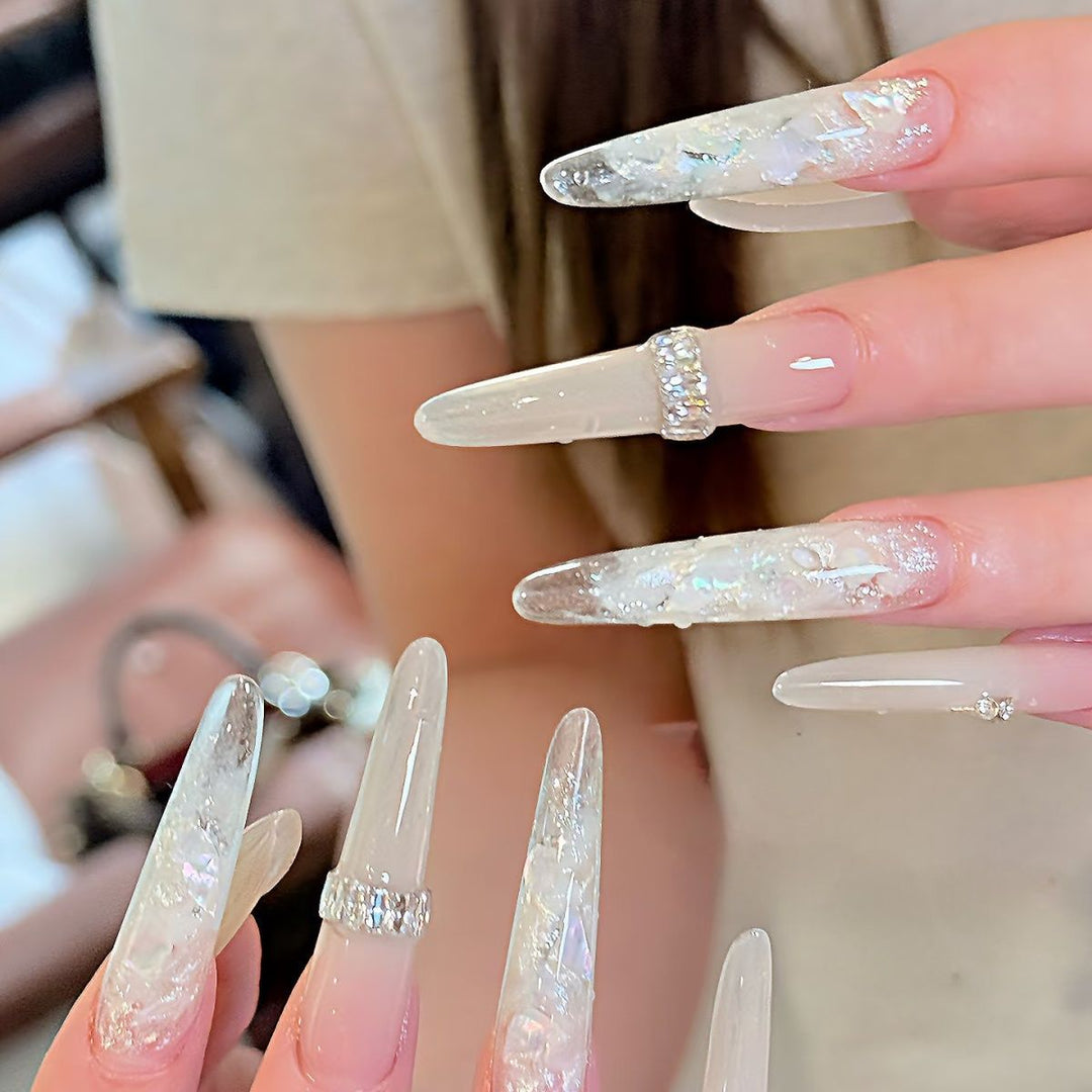 Glamorous Crystal-Studded Stiletto Press-On Nails Bowlift