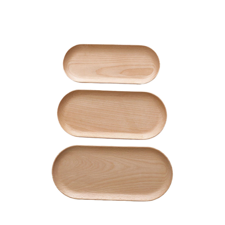 Natural Beechwood Elongated Serving Tray Set Bowlift